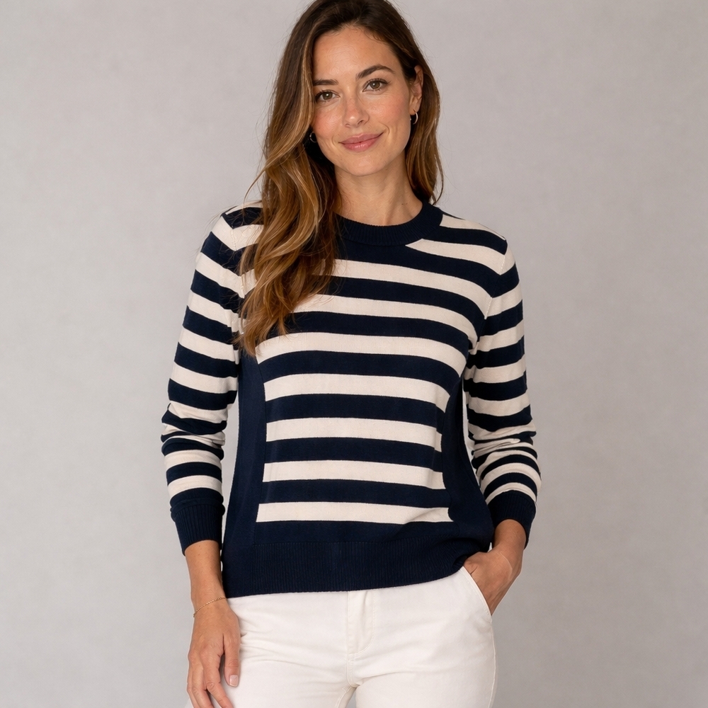 Banana Republic Silk Blend Nautical Stripe Crew Neck Sweater Sz XL Navy & White